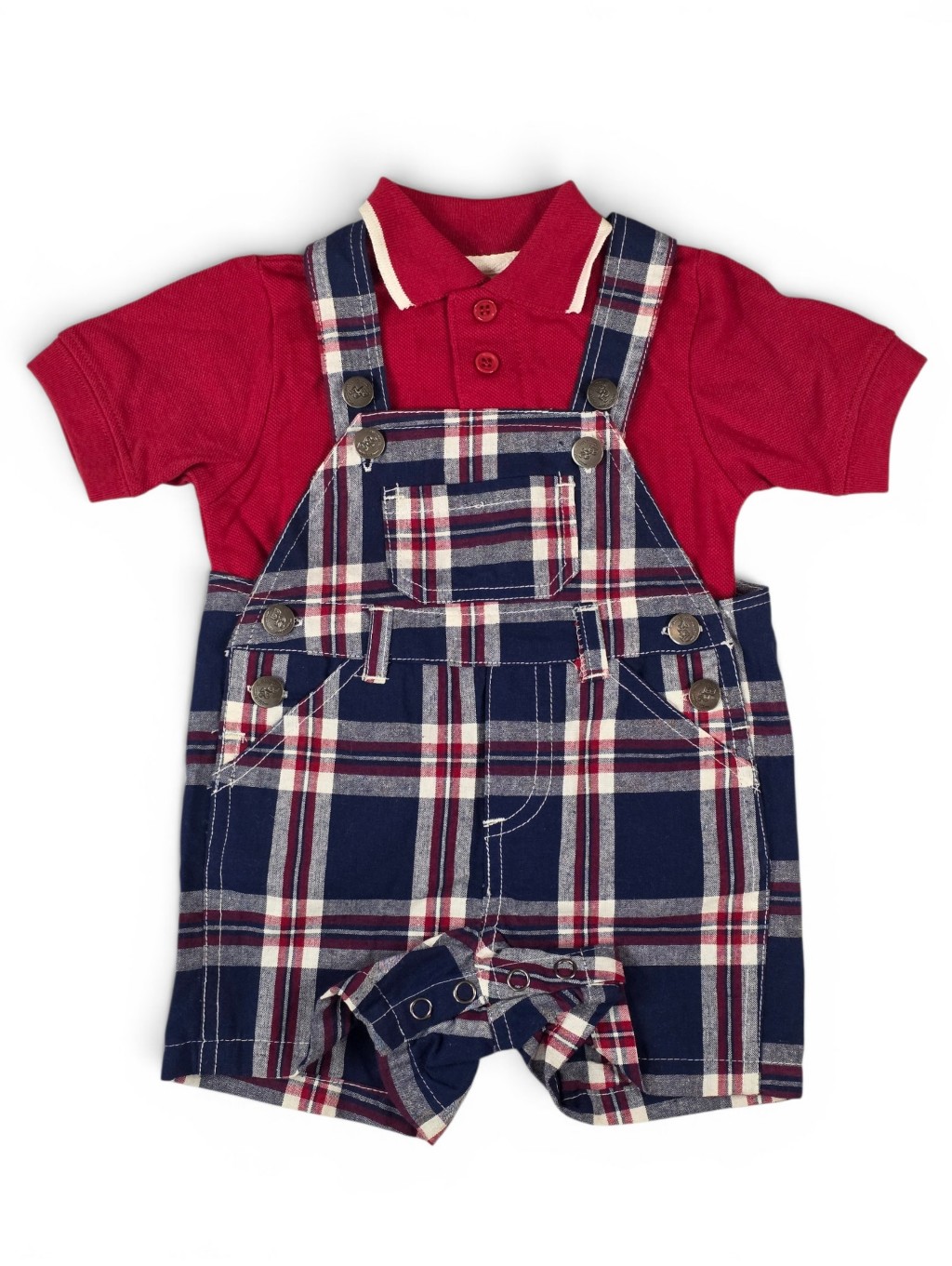 Baby Rebels 2 Pc Plaid Shortall Romper Set Red Polo 3-6m Patriotic July 4th